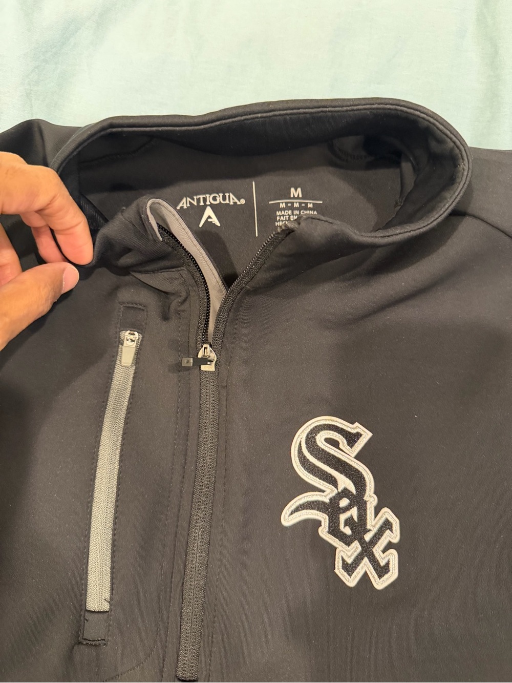 Antigua Black Softshell Jacket with White Chicago Sox Logo